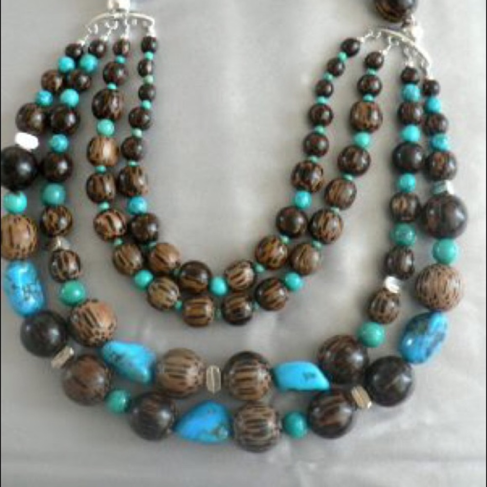 Sterling silver Turquoise wooden necklace
